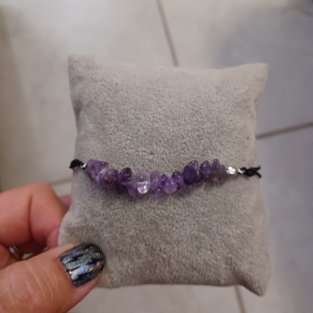 Purple Amethyst Chips Adjustable Cord Slider Bracelet
